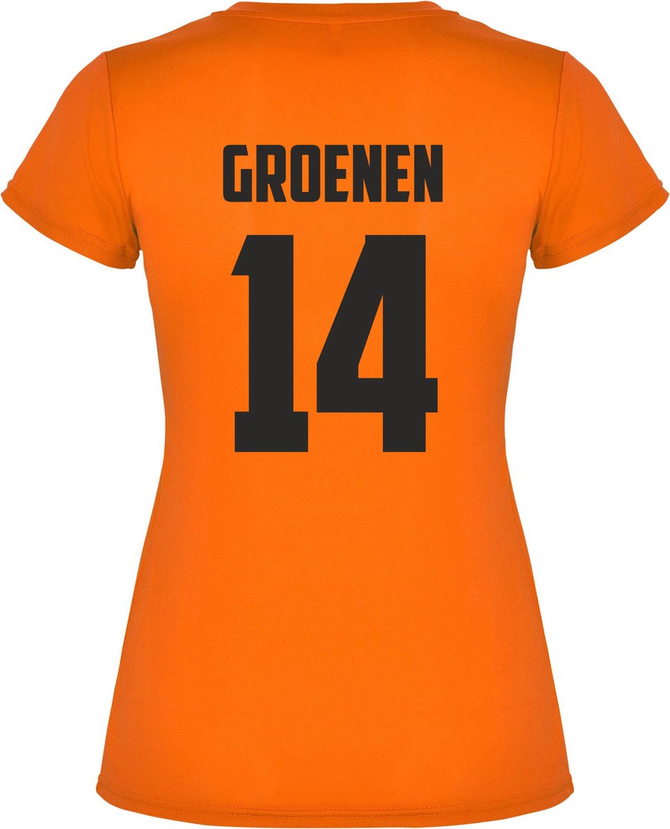 Dames t-shirt Groenen 14 | Voetbalshirts dames nederlands elftal | ek2022 | oranje shirt dames | Oranje fluor | maat L